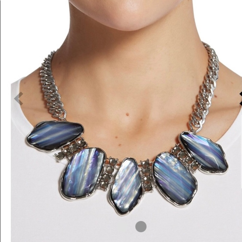 Chico's Silver-Tone Necklace with Iridescent Blue and Purple Stones